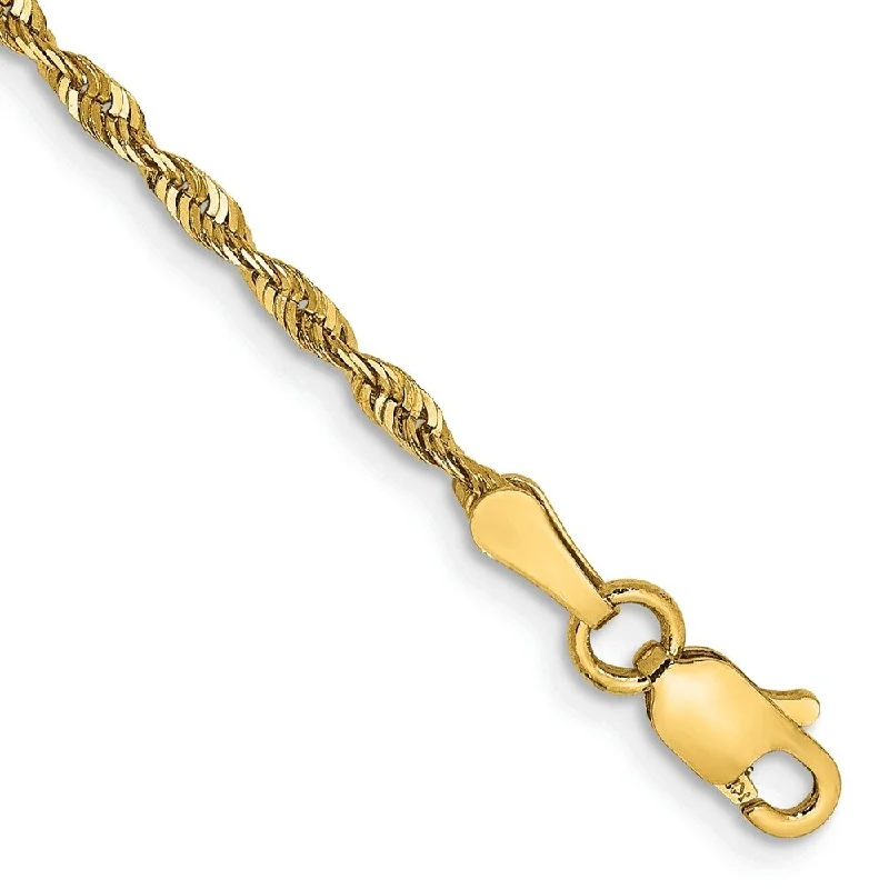 Women’s wedding bracelets-14k Yellow Gold 2.0mm Extra-Light Diamond-Cut Rope Chain Bracelet, 7"