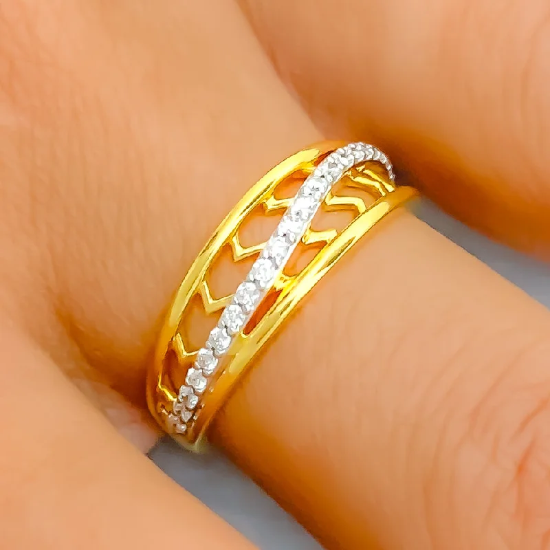 Women's silver engagement rings with diamonds-Ritzy Contemporary Diamond + 18k Gold Ring