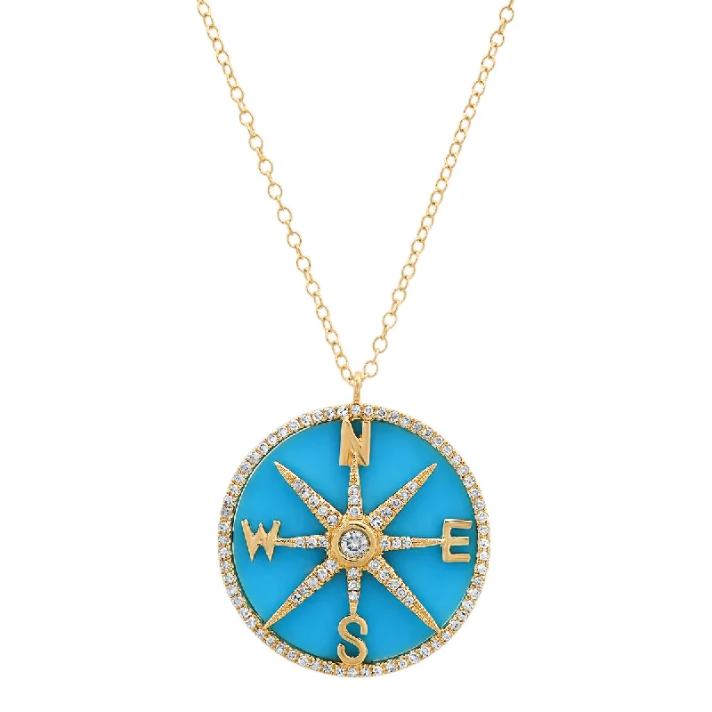 Women’s vintage necklaces-Turquoise and Diamonds Compass Necklace