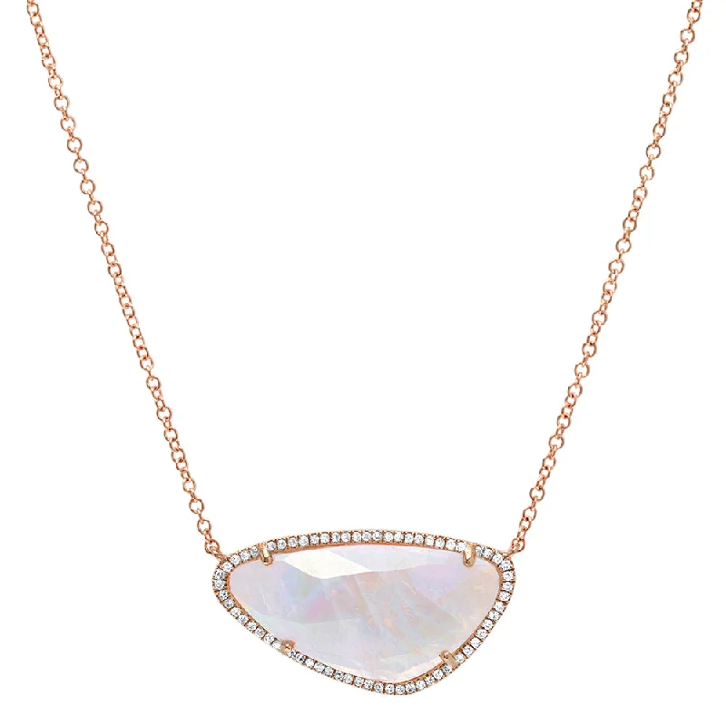 Women’s diamond pendant necklaces-Large Oblong Rainbow Moonstone Necklace