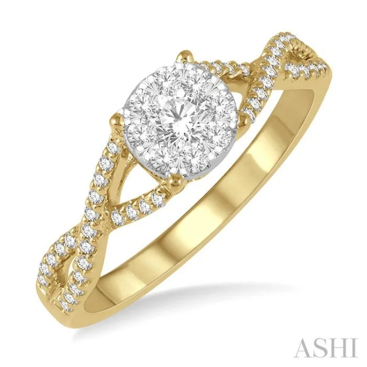 Women's white gold engagement rings-1/3 ctw Lovebright Round Cut Diamond Engagement Ring in 14K Yellow and White Gold