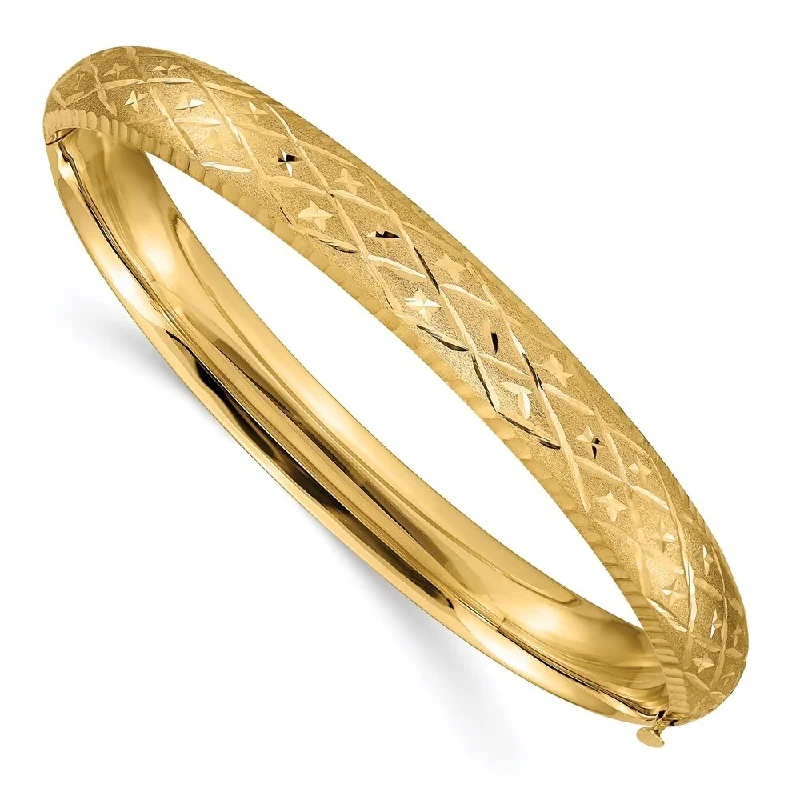 Women’s leather bracelets-14k Yellow Gold 8.75mm 5/16 Diamond-cut Fancy Hinged Bangle Bracelet, 7"