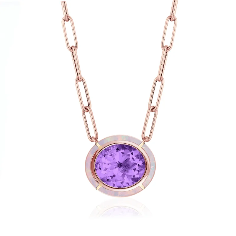 Women’s long necklaces-Melange Oval Inlay Pendant Necklace