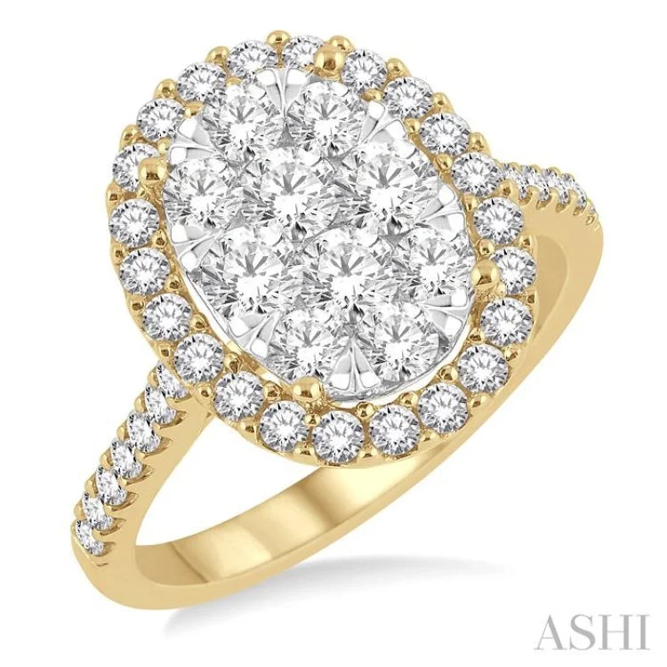 Women's diamond accent engagement rings-1 1/2 ctw Oval Shape Diamond Lovebright Ring in 14K Yellow and White Gold