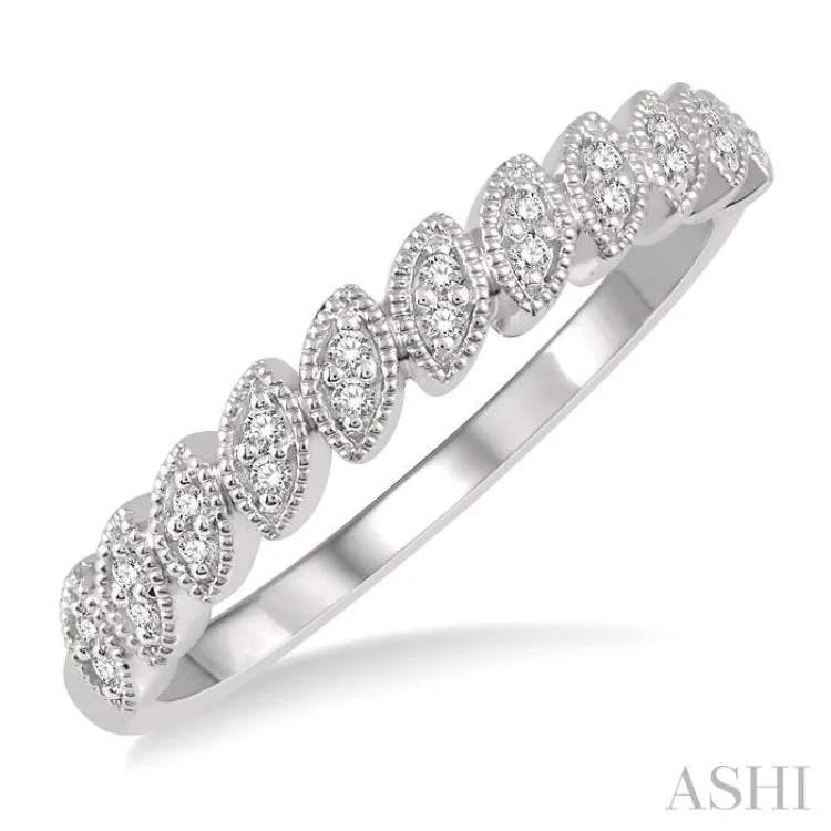 Women's platinum diamond engagement rings-1/10 ctw Leaf Motif Round Cut Diamond Stackable Band in 14K White Gold