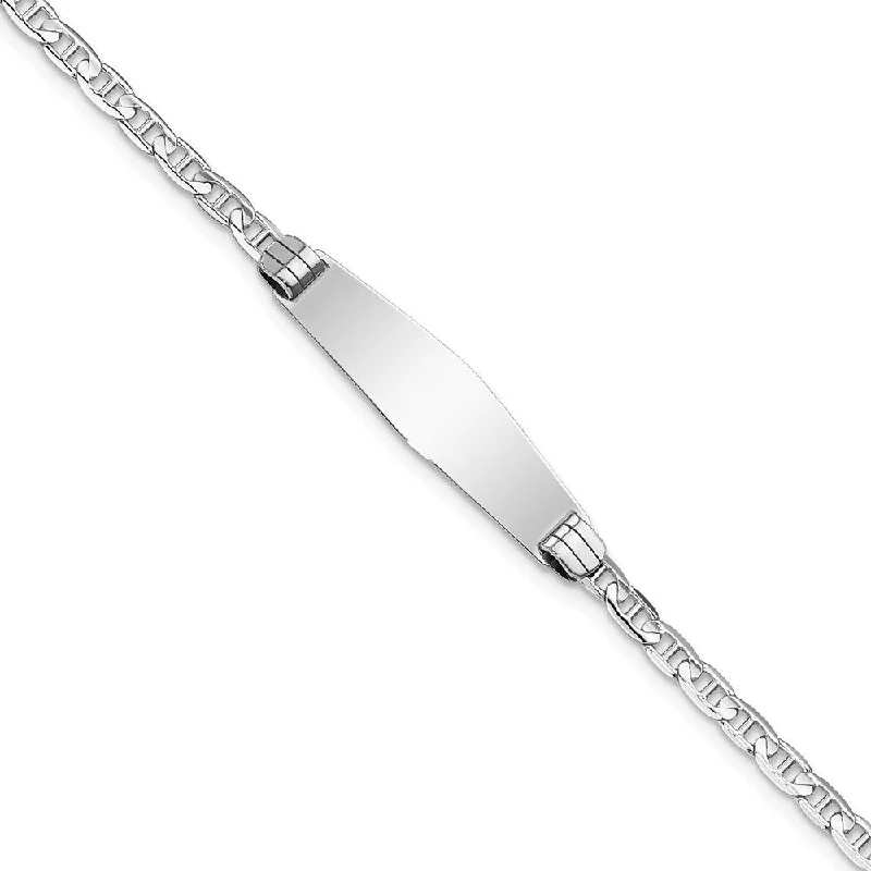 Women’s personalized bracelets-14k White Gold 7.5mm Soft Diamond Shape Anchor Link ID Bracelet, 7"