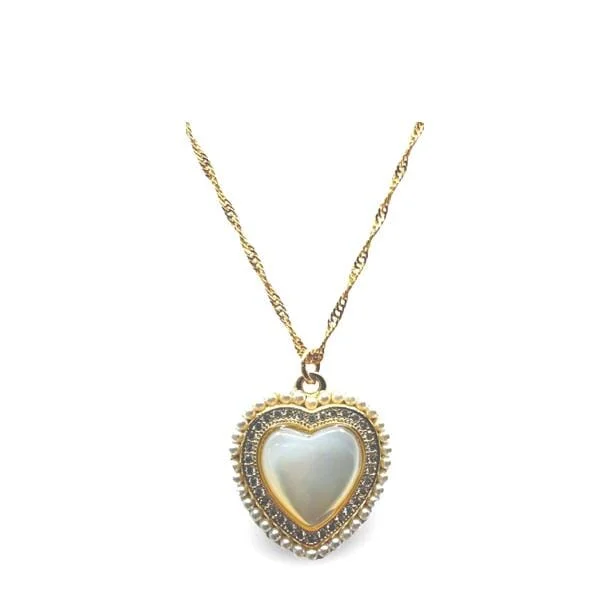 Women’s pendant chain necklaces-Mother of Pearl, Pearl & CZ Heart Pendant (NGCP465MOP)