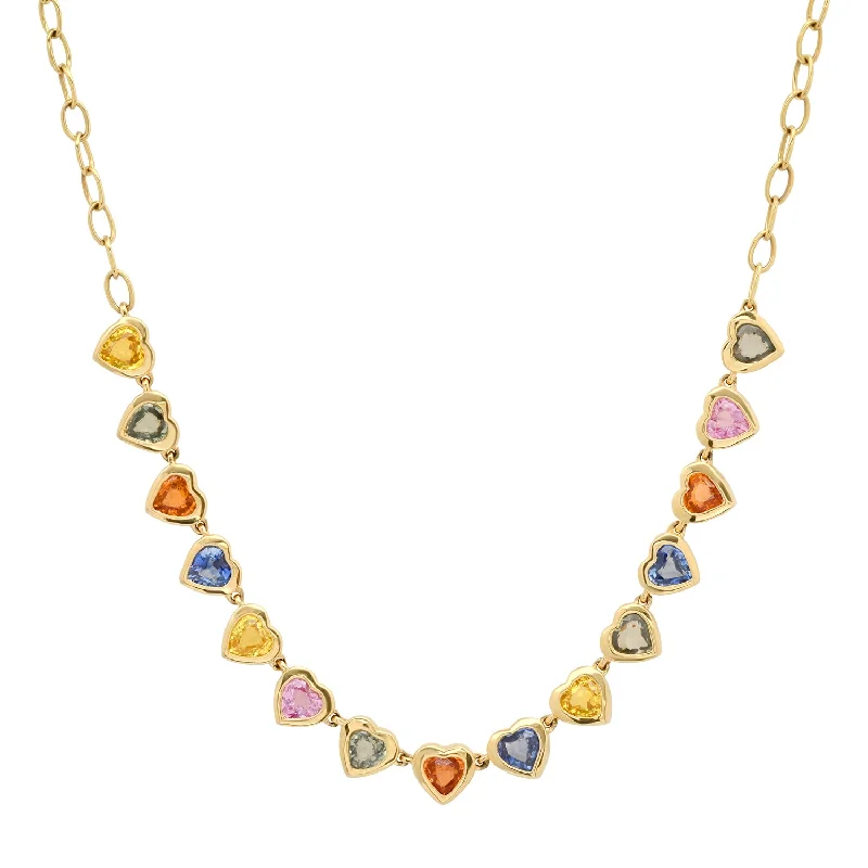 Women’s bar necklaces-Bezel Set Rainbow Gemstone Heart Spread the Love Necklace