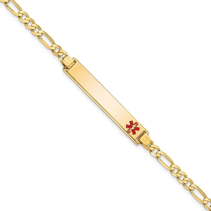 Women’s infinity bracelets-14k Yellow Gold 6.5mm Medical Red Enamel Flat Figaro Link ID Bracelet, 7"