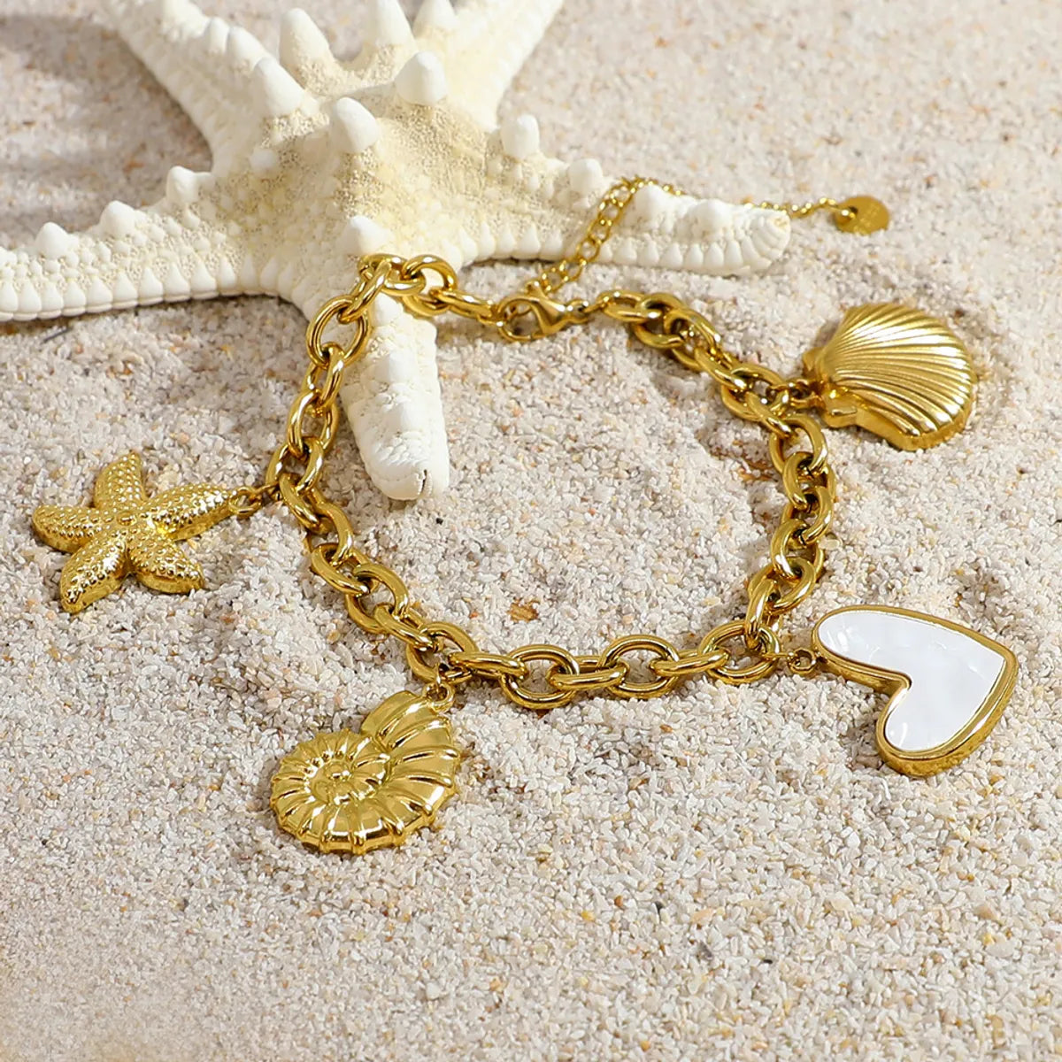 Women’s stackable gold bracelets-Marine Style IG Style Starfish Conch Heart Shape 304 Stainless Steel Shell Bracelets In Bulk