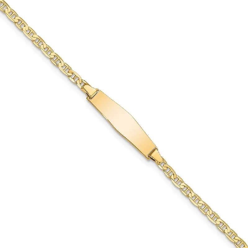 Women’s sterling silver bracelets-14k Yellow Gold 5.2mm Soft Diamond Shape Flat Anchor Link ID Bracelet, 7"