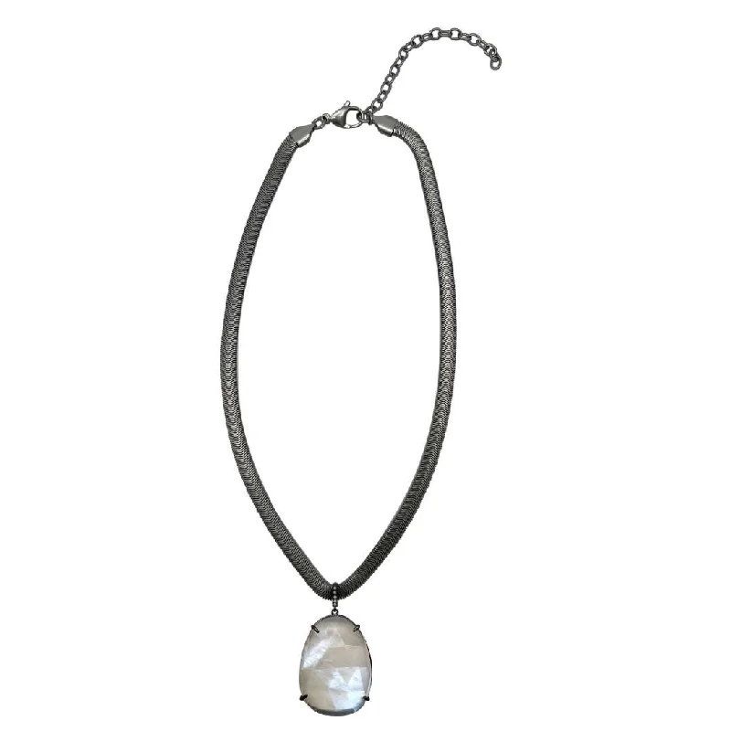 Women’s gold chain necklaces-Organic Cut Moonstone and Diamond Snake Chain Necklace silver