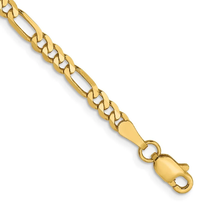 Women’s personalized charm bracelets-14k Yellow Gold 3.25mm Flat Figaro Chain Bracelet, 7"