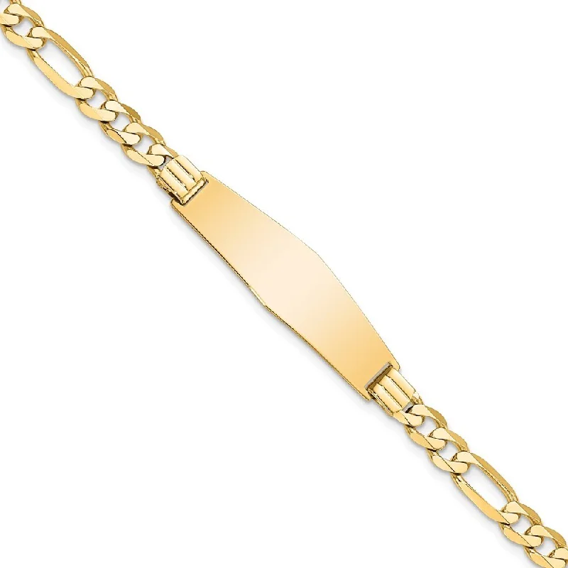 Women’s designer bracelets-14k Yellow Gold 9mm Flat Figaro Link Soft Diamond Shape ID Bracelet, 7"