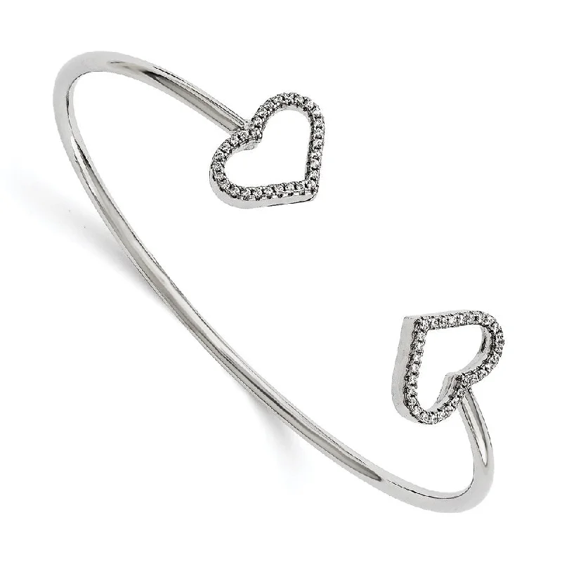 Women’s tennis bracelets-925 Sterling Silver Brilliant Embers Rhodium-plated Cubic Zirconia Hearts Bangle Bracelet