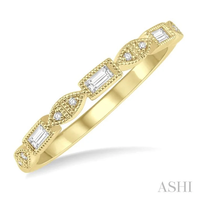 Women's modern engagement rings-1/10 ctw Baguette & Round Cut Diamond Stackable Band in 14K Yellow Gold