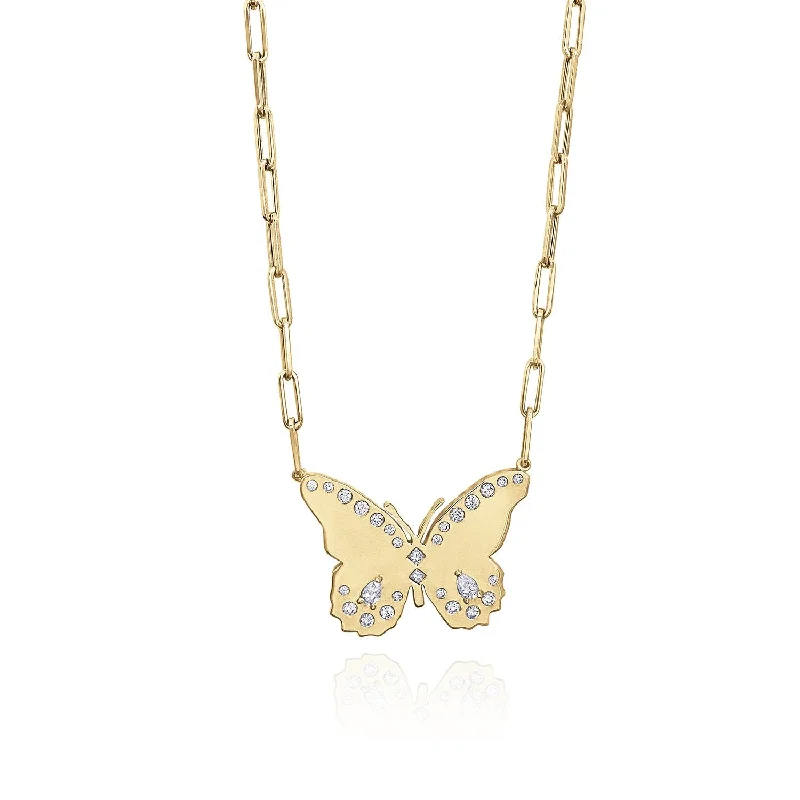 Women’s fashion necklaces-Jessica Large Mixed Shapes Diamond Butterfly Necklace