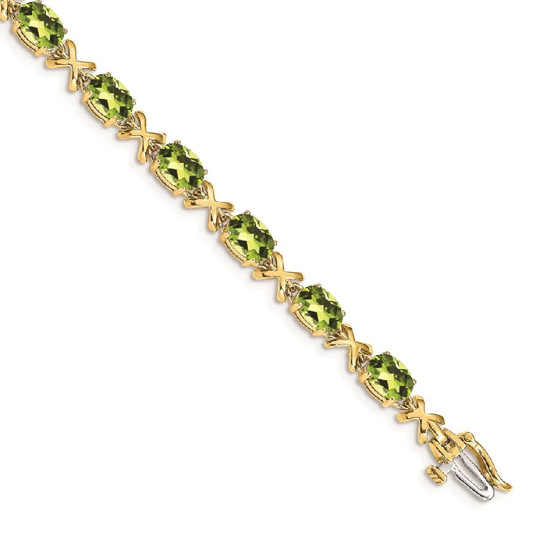 Women’s gemstone bracelets-14k 7x5mm Oval Peridot Bracelet-WBC-BM4499-PE-Y