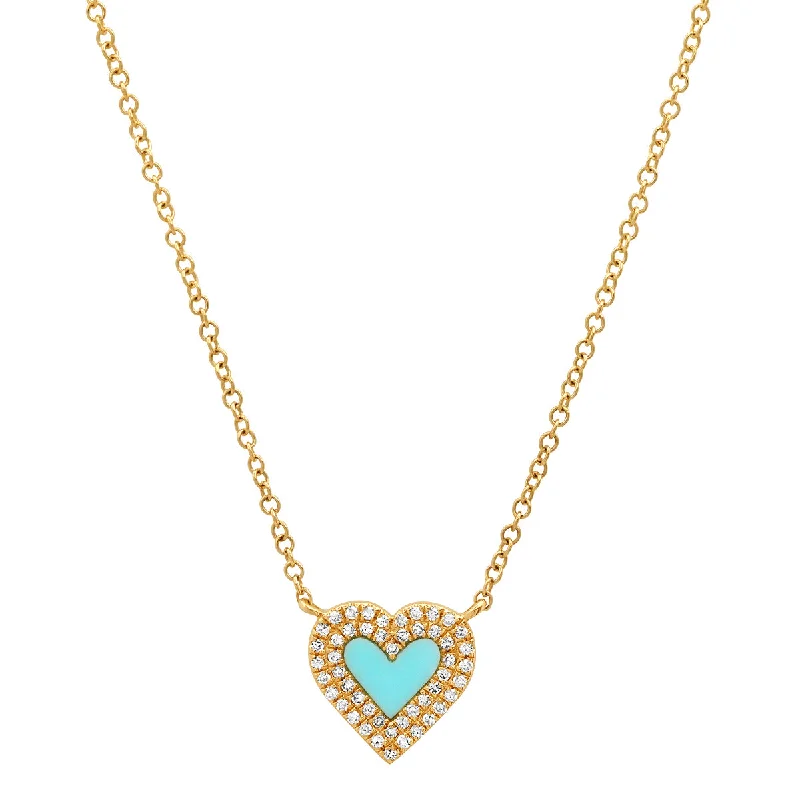 Women’s zodiac necklaces-Sweet Turquoise Heart with Double Diamond Frame Necklace