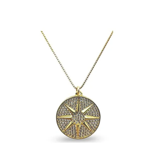 Women’s designer gemstone necklaces-Star Pendant: MicroPave & Gold Fill (NGCP454STR)