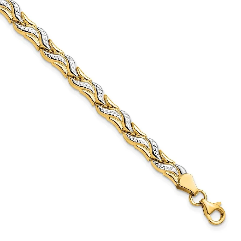 Women’s vintage bracelets-14k Yellow Gold w/Rhodium 5mm Diamond-Cut Bracelet, 7"