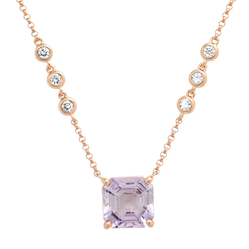 Women’s engraved necklaces-Glitzy Amethyst and Diamond Bezel Necklace