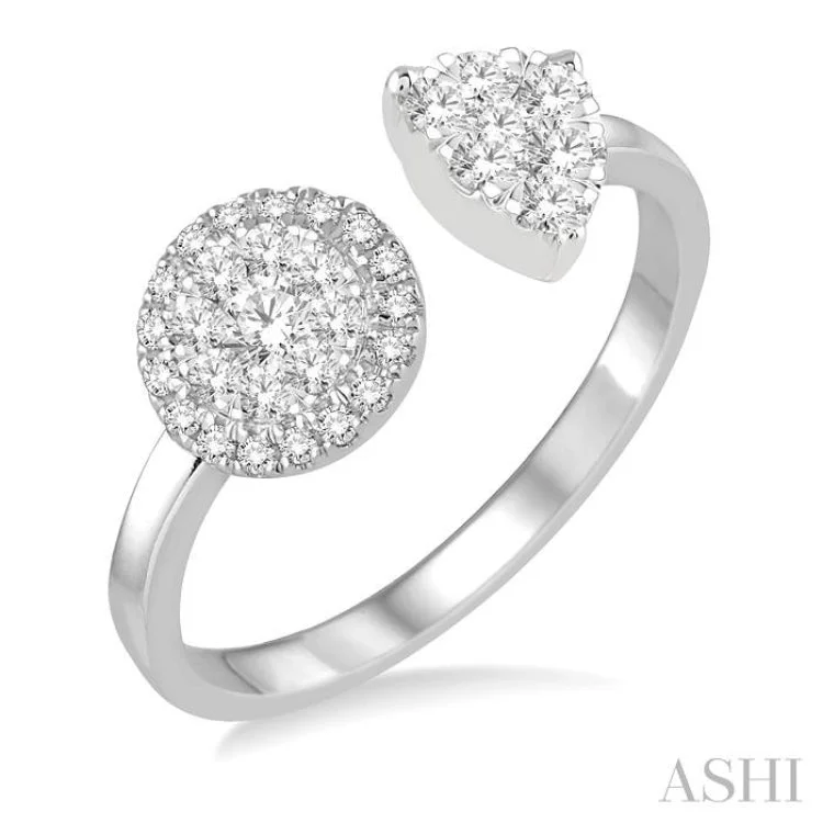 Women's pear-shaped engagement rings-1/2 ctw Round and Pear Shape Diamond Lovebright Ring in 14K White Gold