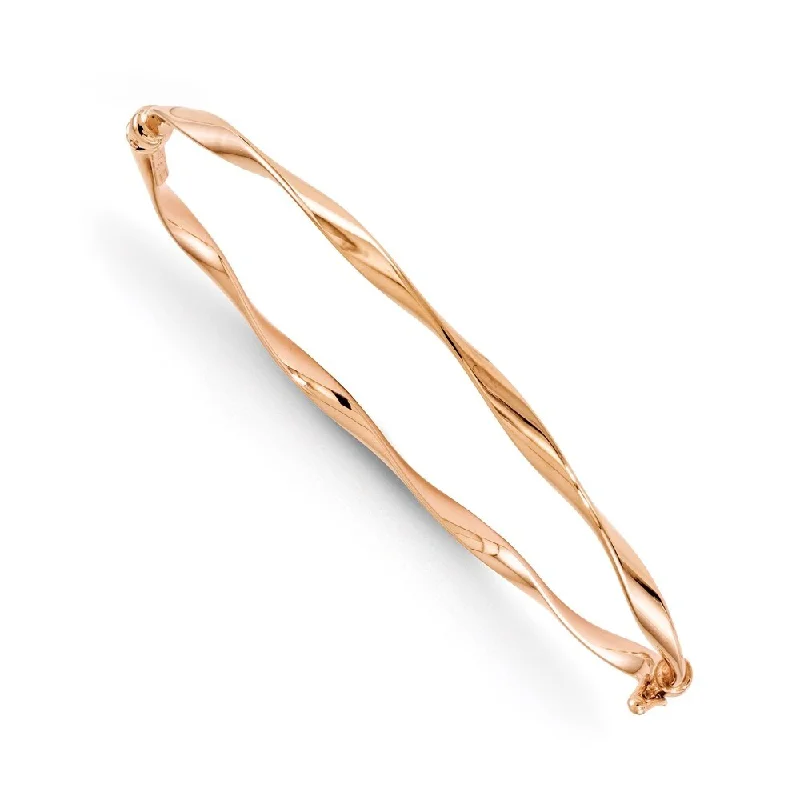 Women’s pearl cuff bracelets-14k Rose Gold 3mm Twisted Hinged Bangle Bracelet, 7"