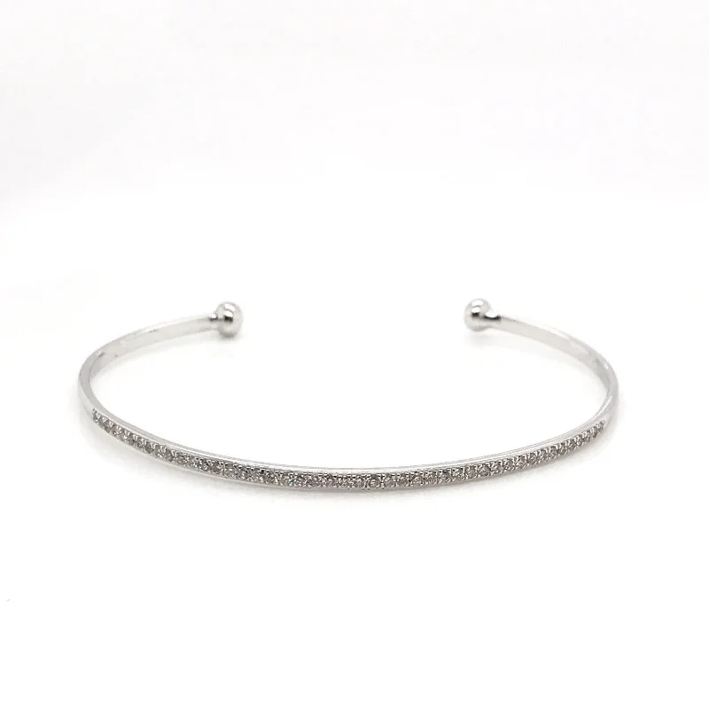 Women’s thick cuff bracelets-"BRAC01361" Diamond Pavé Open Bangle Bracelet in 14K White Gold