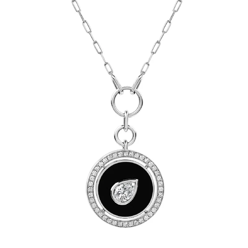 Women’s delicate gold necklaces-Aebi Pear Diamond in Enamel & Diamond Medallion Pendant Necklace