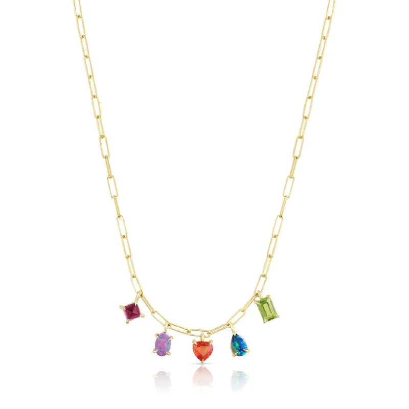 Women’s geometric necklaces-5 Stone Gemfetti Drop Necklace