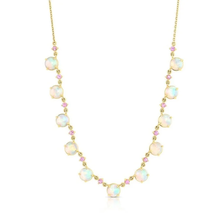 Women’s moonstone pendant necklaces-11 Stone Opal & Pink Sapphire Lady Necklace