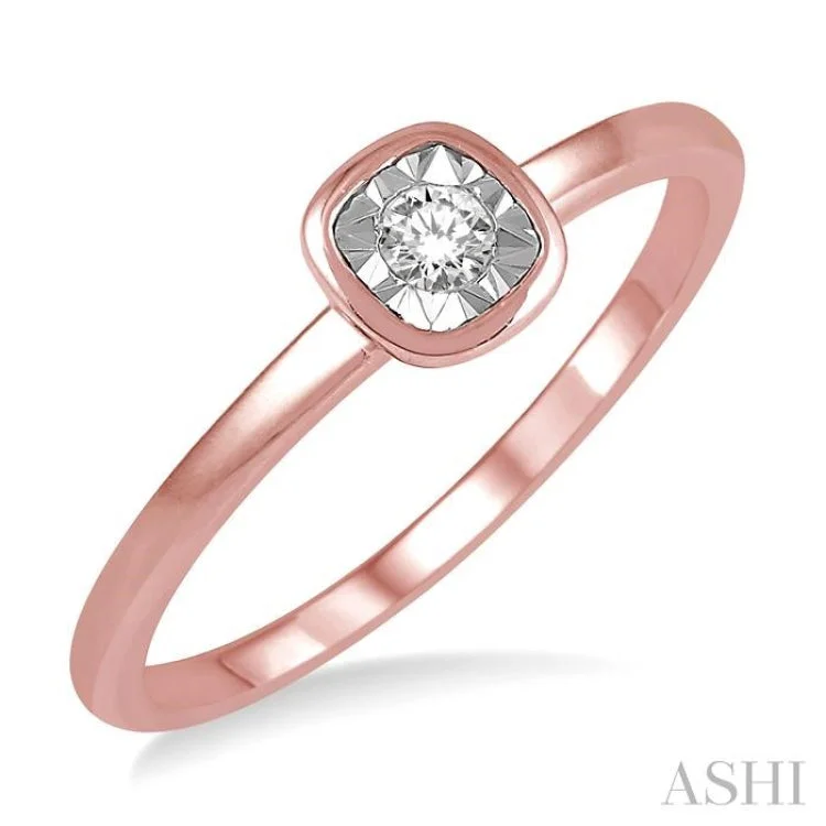 Women's halo sapphire engagement rings-1/50 ctw Square Curve Edge Round Cut Diamond Promise Ring in 10K Rose Gold