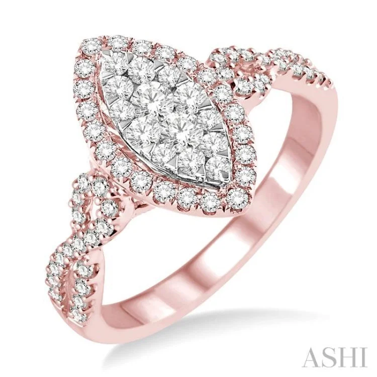 Women's custom engagement rings-3/4 ctw Marquise Shape Diamond Lovebright Ring in 14K Rose and White Gold