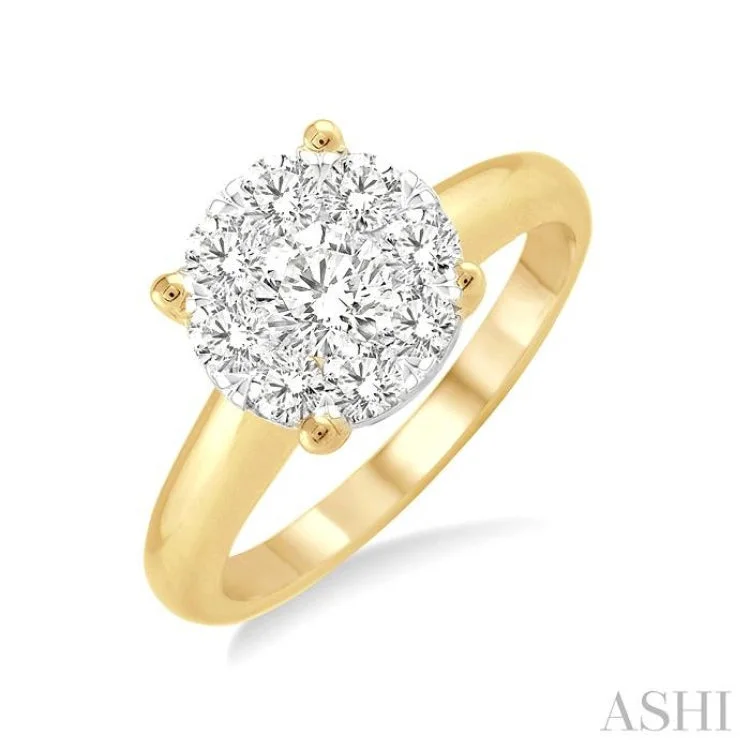 Women's custom design engagement rings-1/3 ctw Lovebright Round Cut Diamond Ring in 14K Yellow and White Gold