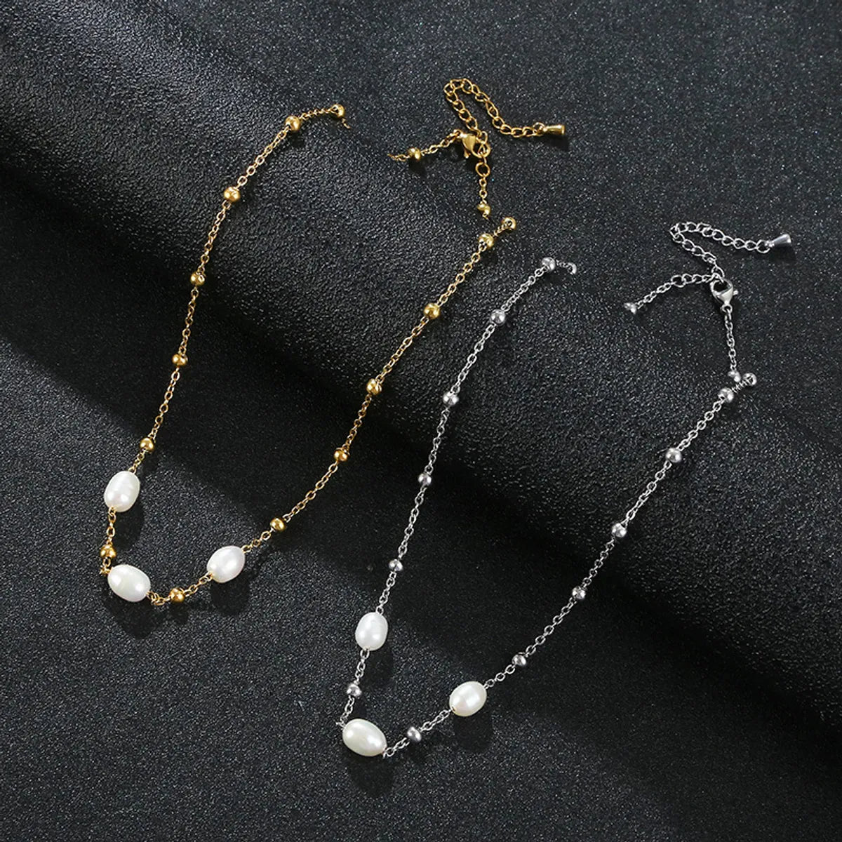 Women’s long necklaces-Elegant Water Droplets Stainless Steel Freshwater Pearl Beaded Necklace