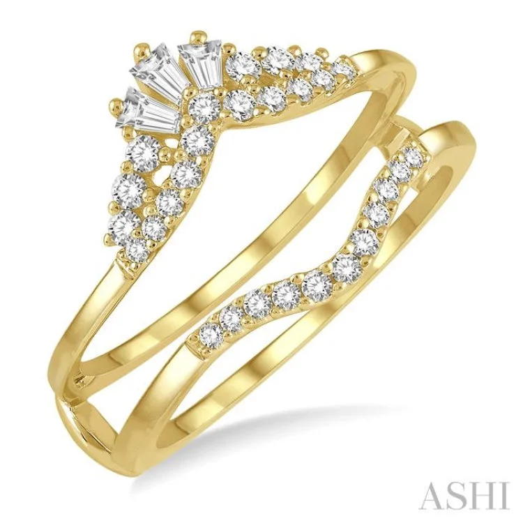 Women's modern engagement rings-1/3 ctw Tiara Baguette and Round Cut Diamond Insert Ring in 14K Yellow Gold