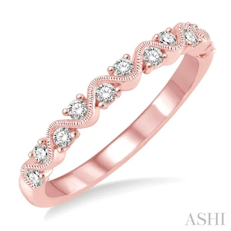 Women's three-stone engagement rings-1/4 ctw Round Cut Diamond Stack Band in 14K Rose Gold