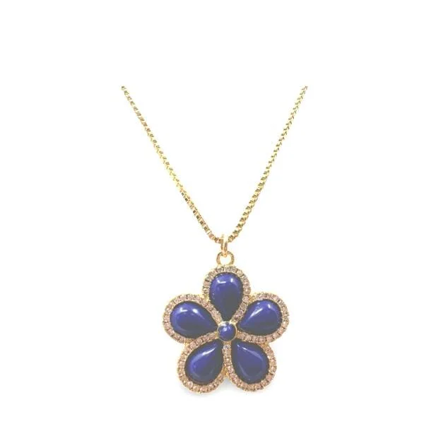 Women’s layered silver necklaces-Stone Flower With CZ on Gold Fill Chain Necklace: Lapis (NGCP45FLLP)