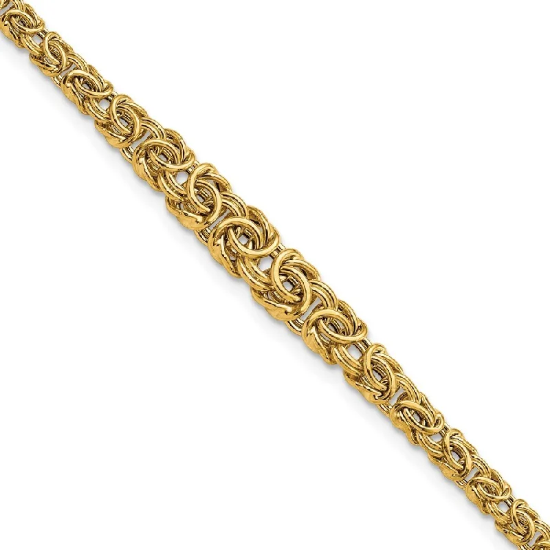 Women’s gold bangles-14k Yellow Gold Graduated Byzantine Bracelet, 7.25" (W-10.3mm)