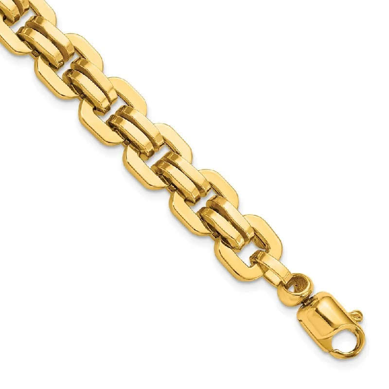 Women’s boho bracelets-14k Yellow Gold 9.76mm Men's Polished Fancy Link Bracelet, 8.5"