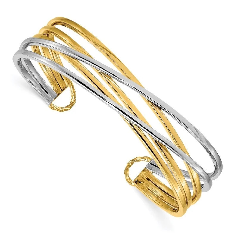 Women’s trendy bracelets-14k Two-tone 15.4mm Polished Slip-on Cuff Bangle Bracelet, "