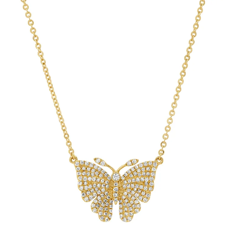 Women’s pearl necklaces-Diamond Flutter Butterfly Necklace