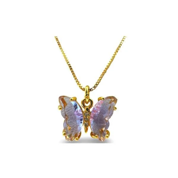 Women’s diamond tennis necklaces-Glass Butterfly Pendant On Gold Fill Chain Lavender (NGCP5BFLLV)