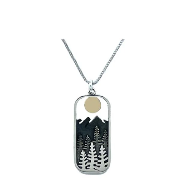 Women’s geometric necklaces-Mixt Metal: Silver Tree and Bronze Sun Pendant (NCP48TRSN)