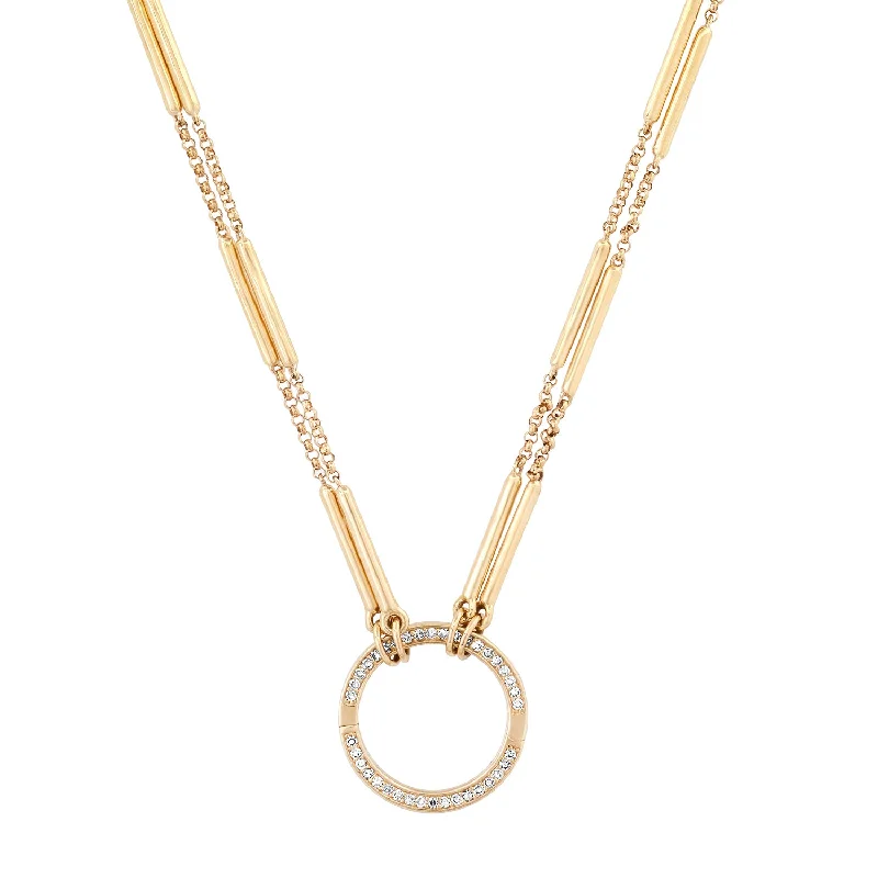 Women’s chunky gold necklaces-Open Front Diamond Enhancer Gold Bar Necklace