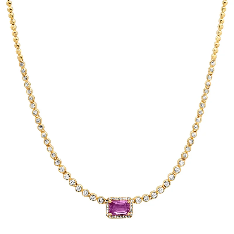 Women’s chunky statement necklaces-Pink Sapphire and Bezel Set Diamond Principessa Necklace