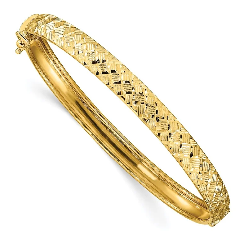 Women’s leather bracelets-14k Yellow Gold 6.45mm Polished Diamond-Cut Bangle Bracelet