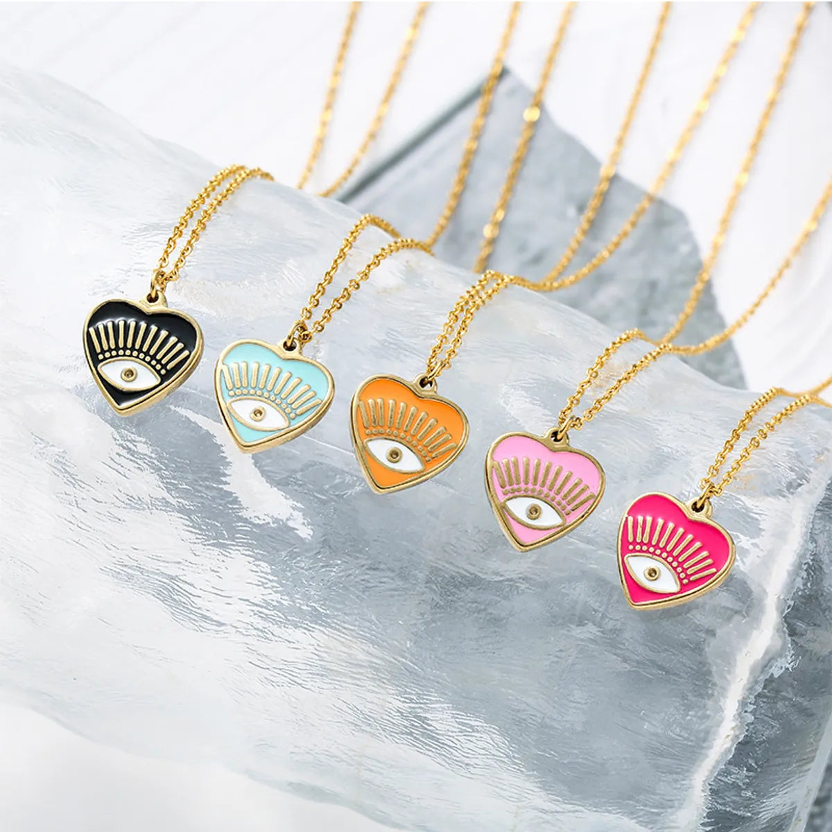 Women’s engraved gold necklaces-Fashion Heart Shape Eye Stainless Steel Titanium Steel Enamel Plating Pendant Necklace 1 Piece