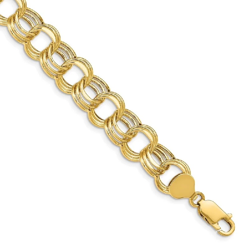 Women’s gold cuff bracelets-14k Yellow Gold Lite 11mm Triple Link Charm Bracelet, 7"